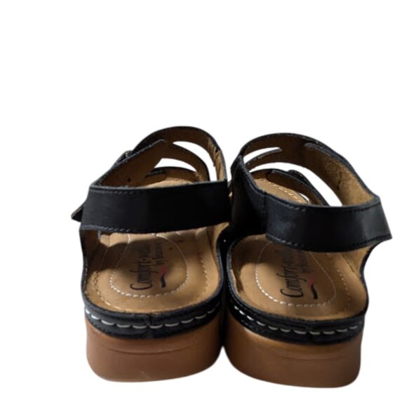 Comfort-Well by Beacon Black Leather Strappy Buckle Detail Comfort Sandal Size 7 - Picture 5 of 7